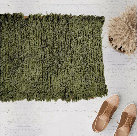 Tapetinho Tear Manual Algodão Pelo Alto 0,50x0,70m Fluffy Colors Verde Oliva Liso