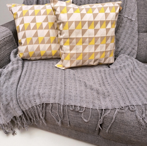 Oferta Combo Dunas 2 almofadas+ Mantas Amarelo e Cinza