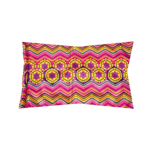 Almofada Retangular Estampa Exclusiva Veludo 30x50cm Coleção Cora Brasil 144 Mandala Pink e Amarelo