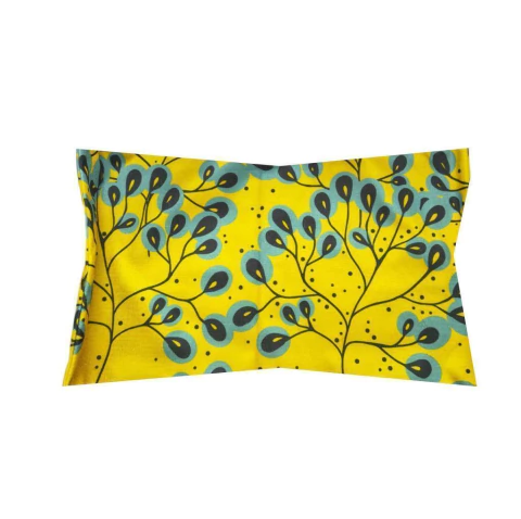 Almofada Retangular Estampa Exclusiva Veludo 30x50cm Coleção Cora Brasil 258 Conexões Amarelo e Verde Agua