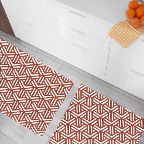 Kit Jogo Tapetes Tear Algodão Lava a Maquina (03ud) Passadeira Geometrico Firenze Terracota