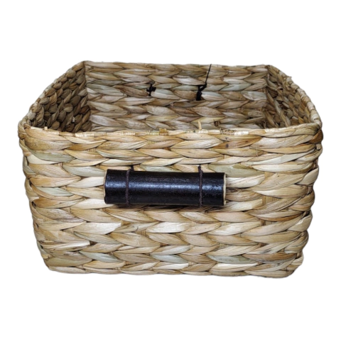 Cesto Taboa Fibra Natural com Puxador de Bambu M 25X25X15