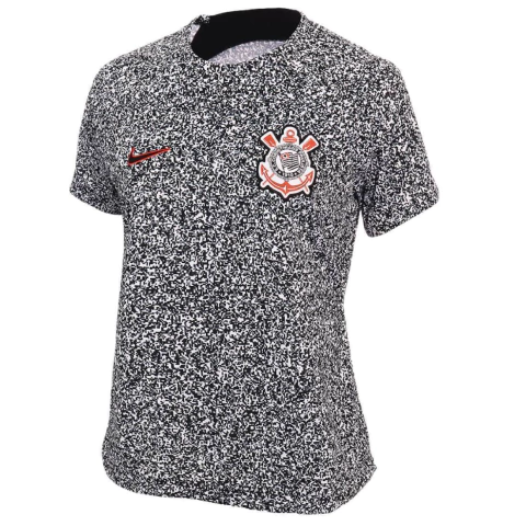 Camiseta Feminina Corinthians Pré-Jogo 2024 Academy Pro Preta e Branca Nike Original