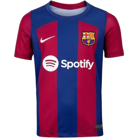 Camisa Juvenil Barcelona Listrada 23/24 Uniforme 1 Azul e Bordô Original