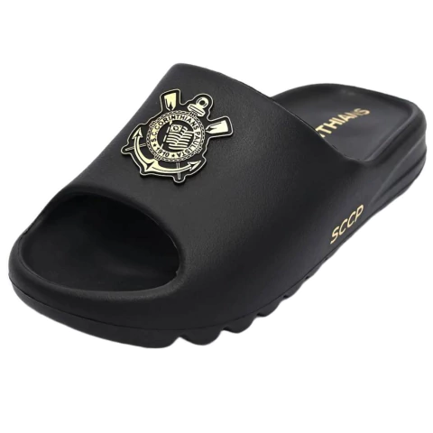 Chinelo Corinthians Slide Nuvem Preto e Dourado Licenciado Coimbra