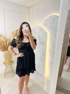 Vestido Chiffon Drapeado - Preto