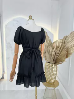 Vestido Chiffon Drapeado - Preto - loja online