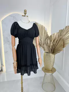 Vestido Chiffon Drapeado - Preto na internet