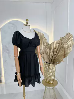 Vestido Chiffon Drapeado - Preto - comprar online