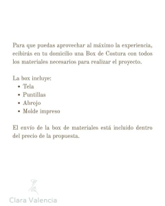 Taller Experiencia Clara Valencia "Babero" - tienda online