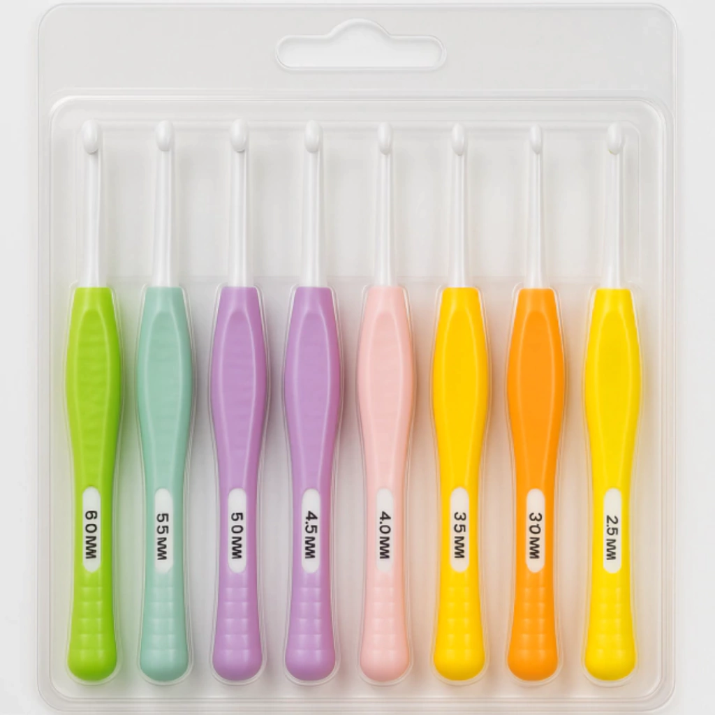 Kit com 8 Agulhas de Crochê Tons Pastéis Ergonômicas