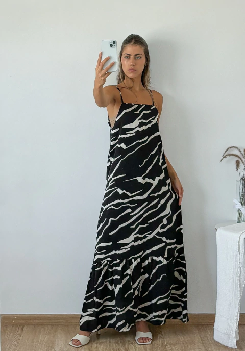 Vestido fibrana con volados Abbiatti