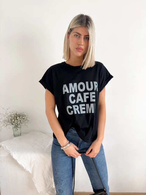 Remera amplia manga rebatible Amour Café - comprar online