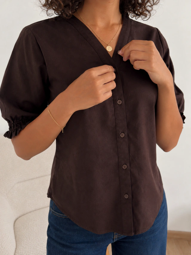 Camisa poplin manga princesa escote en V Ashlyn — imagen 9