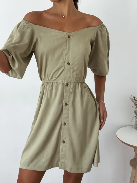 Vestido Lino spandex manga princesa con elástico en la cintura Begur