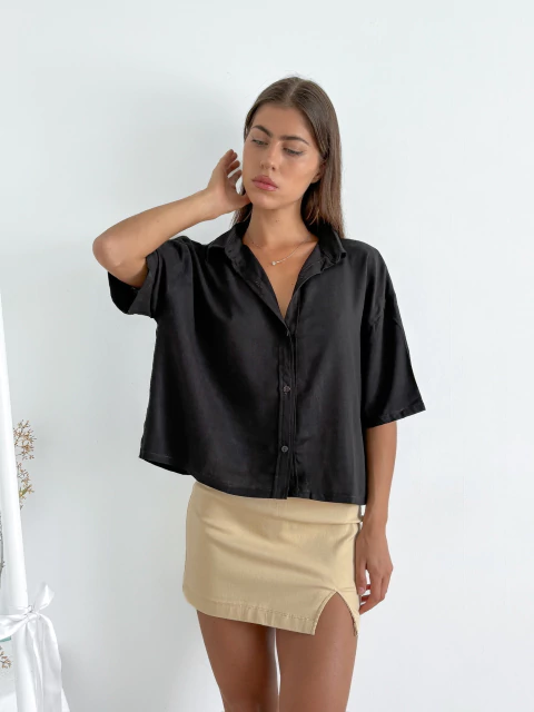Camisa lino spandex ancha con tabla en espalda Biarritz - comprar online