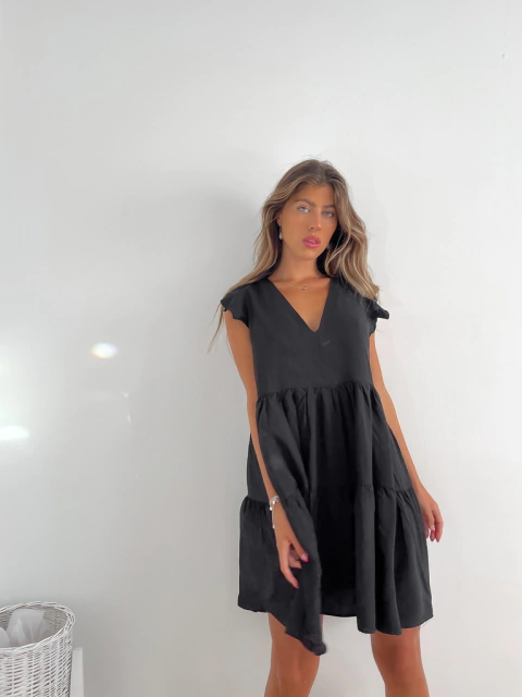 Vestido fibrana amplio con escote V y volados Budapest - comprar online