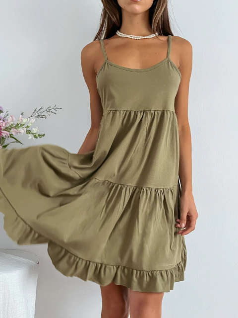 Vestido algodón con frunces y volados Cadiz - comprar online