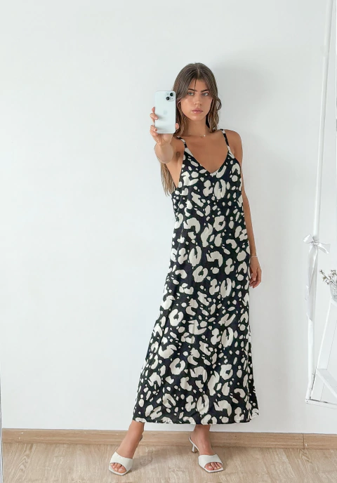 Vestido largo fibrana bretel fino Georgia