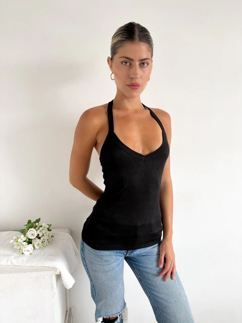 Musculosa ribb bretel en cuello escote en V Granollers - comprar online