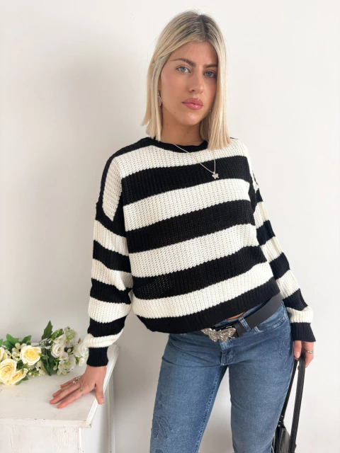 Sweater escote redondo a rayas Haddad - comprar online