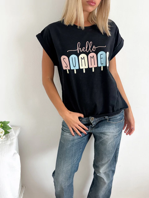 Remera amplia manga rebatible Hello Summer - comprar online