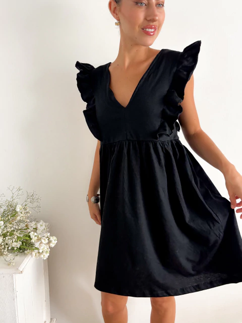 Vestido jersey espalda cavada con volados Isley - comprar online