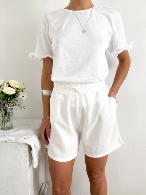 Short lino sastrero cintura ancha elastizada y bolsillos Jelena - comprar online