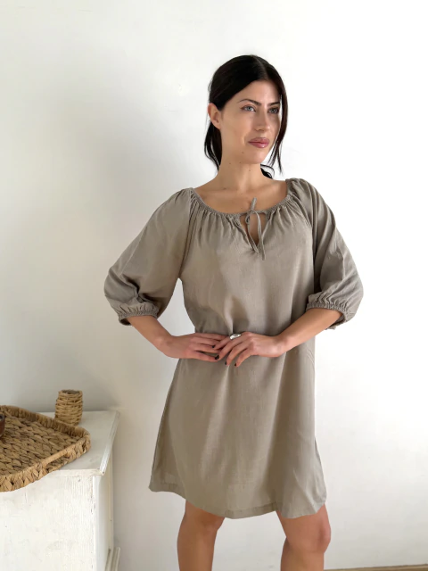 Vestido lino spandex manga 3/4 Lawrence - tienda online