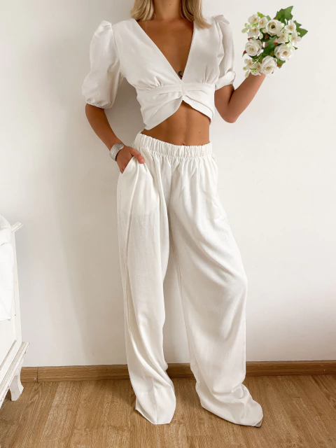 Palazo lino sastrero botamanga ancha bolsillos laterales y cintura elastizada Lummus - comprar online