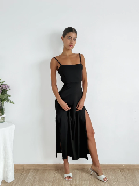 Vestido modal viscosa midi con tajos laterales y espalda descubierta Madison - comprar online