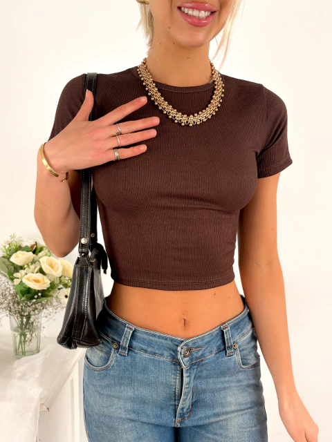 Remera ribb crop basica al cuerpo manga corta Mertens - comprar online