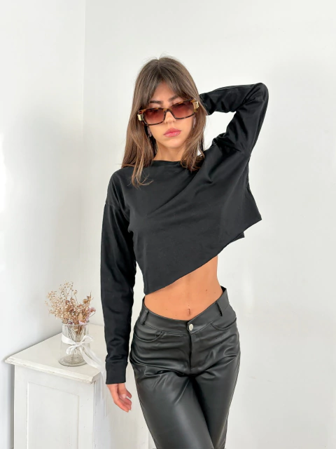 Remera algodon manga larga amplia al corte Naji - comprar online