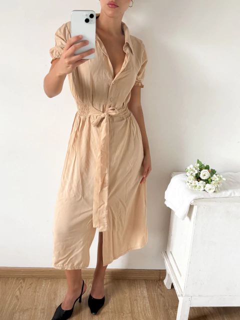 Vestido camisero fibrana con lazo Nocelle - tienda online
