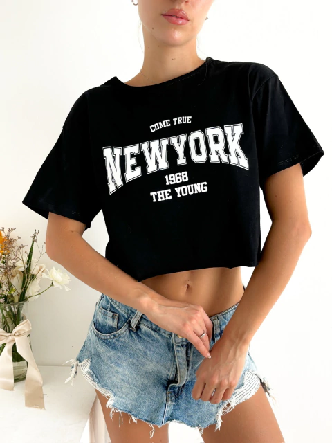 Remera oversize de algodón con terminación al corte New York Young kapung