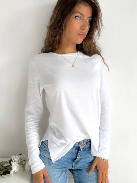 Remera algodón manga larga escote redondo Onix - comprar online