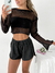 Top crop tejido manga oxford calado Viena