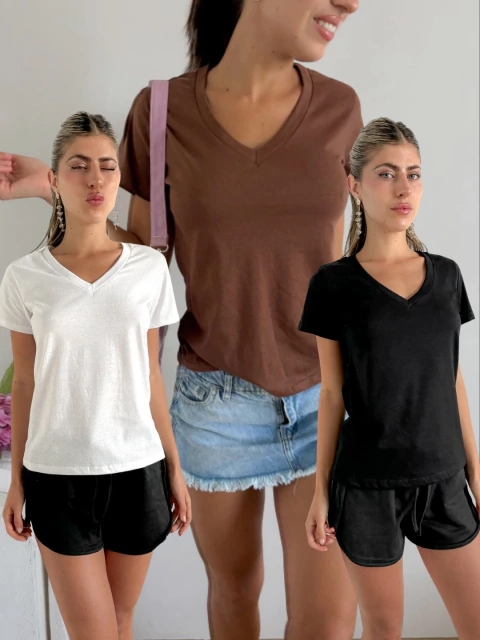 Pack x3 remera lisa escote "V" Vulpix en internet