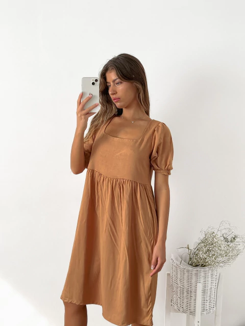 Vestido lino manga globo Zircon - comprar online