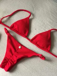 Biquíni Cortininha Textura Vermelho Búzios - comprar online