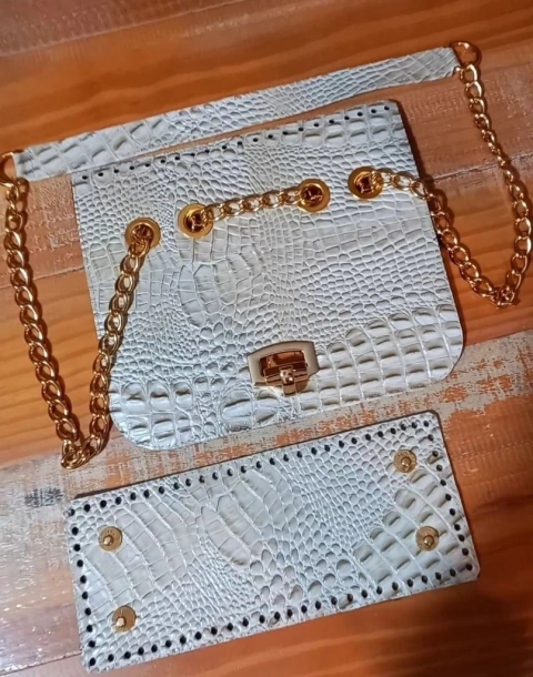 kit em couro Amy croco off white