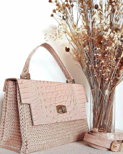 kit bolsa couro Valentina croco nude