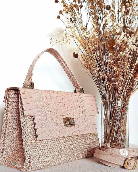 kit bolsa couro Valentina croco nude