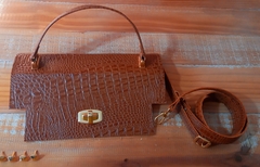 kit bolsa couro Valentina croco caramelo - comprar online