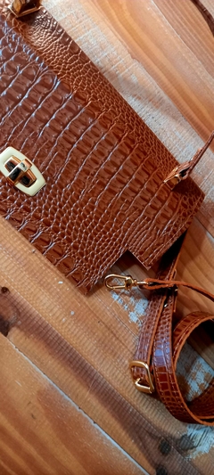 kit bolsa couro Valentina croco caramelo