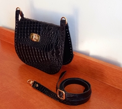 kit bolsa Kiara couro croco preto