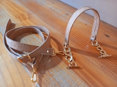 Conjunto Domênica alça mão c/ suporte e tiracolo croco nude