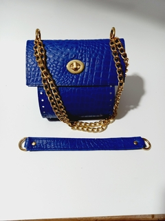 kit bolsa couro Carmen croco azul cobalto na internet