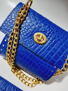 kit bolsa couro Carmen croco azul cobalto - comprar online