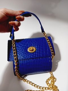 kit bolsa couro Carmen croco azul cobalto